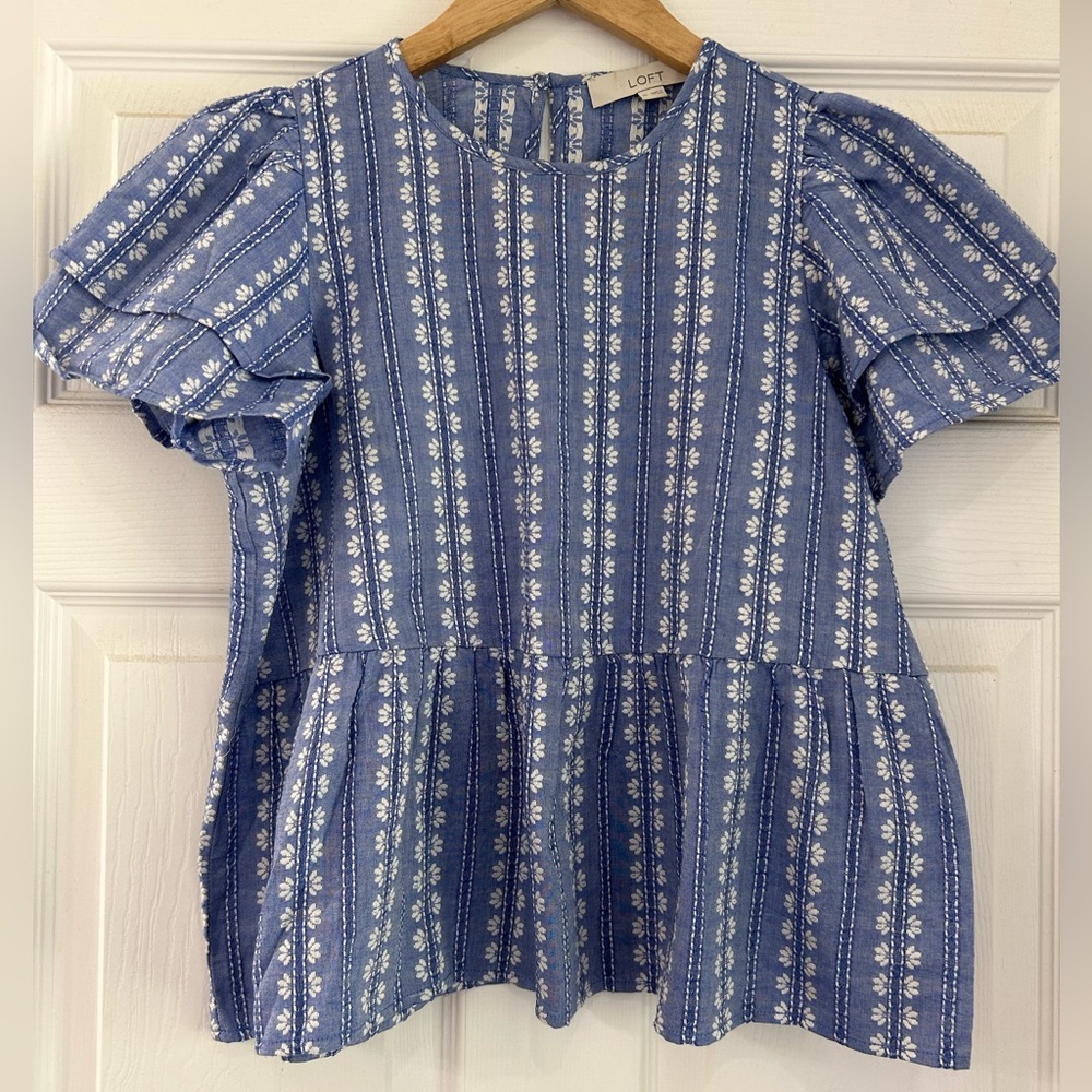 LOFT Blue and White Floral Blouse